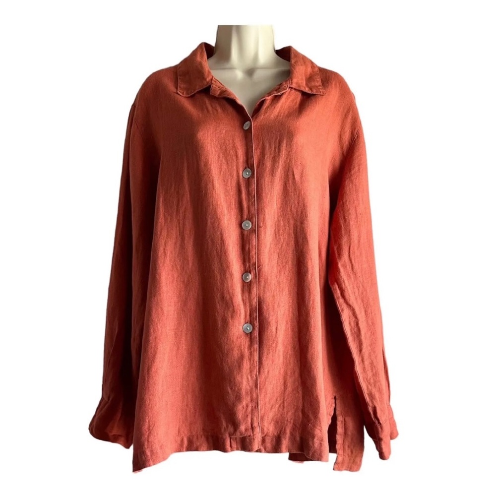 Chico's Rust Orange Button-Front Linen Tunic